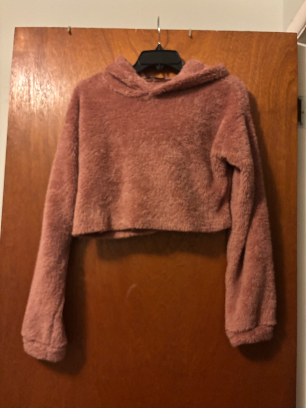 SHEIN Plush Cropped Hoodie in Dusty Rose